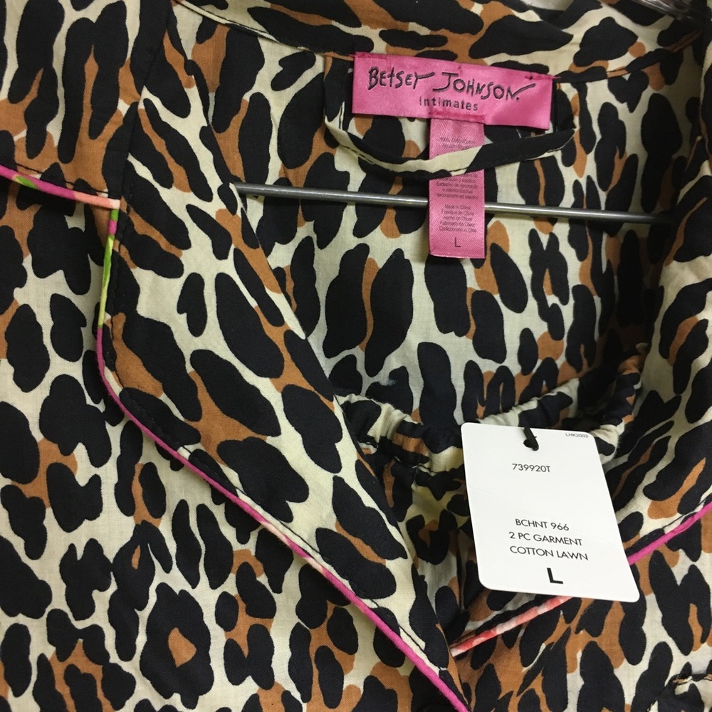 Betsey Johnson Intimates Animal Print Cotton Lawn PJ's Top and Pants Large NWT